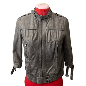 MM82 Zara basic 1/2 sleeve brown faux leather jacket